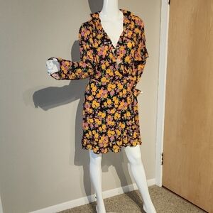 Topshop Floral Mini Dress - Black and Orange